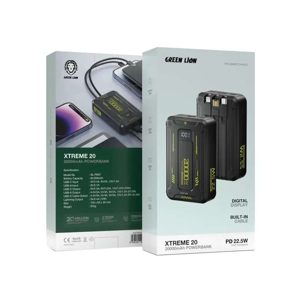 Green Lion Xtreme 20 Power Bank 20000mAh PD 22.5W - Linkphones Center